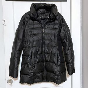 Guess Jacket Womens Large Black Quilted Puffer Down Coat Pockets Full Zip Y2K